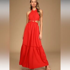Lulus Island Vacay Red Tie-Back Maxi Dress